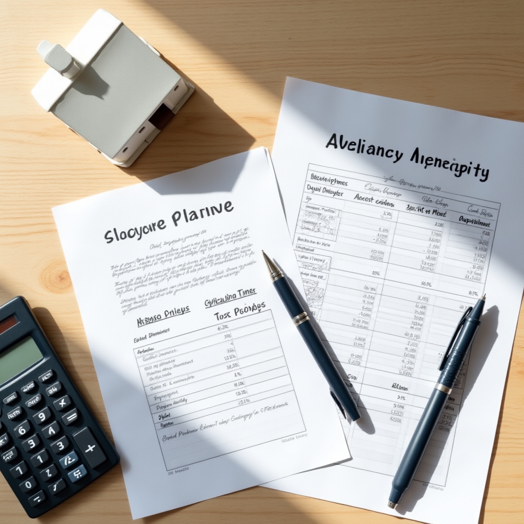 Financial documents and calculator on a clean desk surface