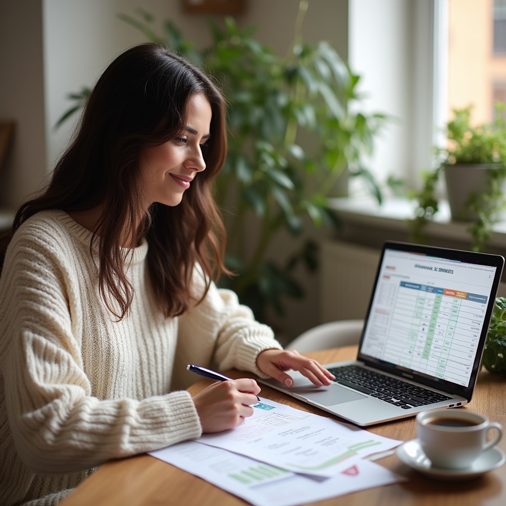Person reviewing a financial planning spreadsheet at home
